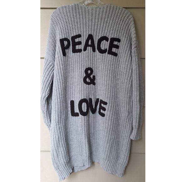 VICI Peace & Love Open Long Cardigan Sweater Knit Duster Gray Black S/M Comfort - Picture 1 of 9
